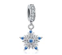Annmors Jewelry Blue Snowflake Dangle Charm 925 Sterling Silver Charm for Woman Girl Beads for Women European Bracelet&Necklace