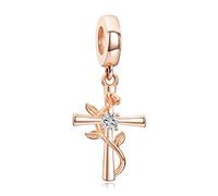 Annmors Rose Flower with Cross Infinity Bead Charms fit Womens Bracelets-925 Sterling Silver Dangle Pendant Bead with Cubic Zirconia,Girl Jewelry Beads DIY Gifts for Birthday Halloween Christmas