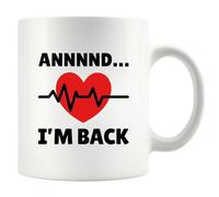 Annnnd…I'm Back Recovery Gifts - Taza de cerámica de 325 ml, diseño de sobreviviente de un ataque cardíaco, para paciente de arteria coronaria