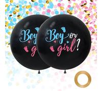 AnnoDeel Globo de revelación de género, globos grandes negros de revelación de género de 36 pulgadas con confeti rosa y azul, 2 globos jumbo para niño o niña para fiesta de baby shower, tomar fotos y