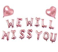 AnnoDeel Globos de letras We Will Miss You, globos de mylar de oro rosa de 16 pulgadas, globos de oro rosa con corazón para despedida, jubilación, despedida de fiesta, graduación