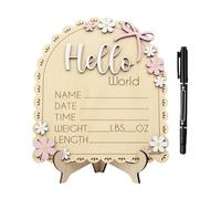 Announcement Sign - Wooden Birth Name Sign with Pen, Photo Prop Keepsake Board with Smooth Writing Panel & Customizables Memory Display for Home Decor, Hospital Introduction and Birthday Party