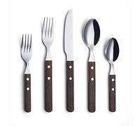 ANNOVA Juego de cubiertos de 20 piezas, servicio para 4, de acero inoxidable, retro, remache, madera de nogal, utensilios de cocina, incluye cuchillos de cena, tenedores, cucharas, tenedores de