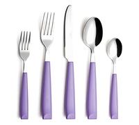 ANNOVA Juego de cubiertos de acero inoxidable, mangos de colores, tenedores, tenedores de ensalada, cuchillo de mesa, cucharada y cucharadita (Morado claro, 20 piezas)