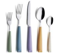ANNOVA Juego de cubiertos de acero inoxidable, mangos de colores, tenedores, tenedores de ensalada, cuchillo de mesa, cucharada y cucharadita (Mezcla Morandi, 20 piezas)