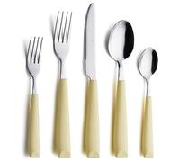 ANNOVA Juego de cubiertos de acero inoxidable, mangos de colores, tenedores, tenedores de ensalada, cuchillo de mesa, cucharada y cucharadita (Amarillo, 20 piezas)