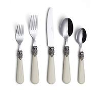 ANNOVA Juego de cubiertos de acero inoxidable vintage de 20 piezas, cuchillo de cena, tenedor de ensalada, cuchara de cena, cuchara de postre, pulido espejo, servicio para 4 personas, color marfil