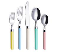 ANNOVA Juego de cubiertos, juego mixto de cubiertos de acero inoxidable en colores pastel, incluye cuchillos, tenedores, cucharas, tenedores para ensalada y cucharas para postre (Mezcla, 20 piezas)