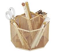 Annova Organizador de escritorio de malla giratorio con 5 compartimentos, soporte giratorio para caramelos/bolígrafos, oficina, suministros de arte, almacenamiento, aula, hogar (Gold)