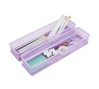 Annova Organizador de malla para cajones y estantes, cesta de almacenamiento, bandeja de almacenamiento para suministros de oficina escolar, juego de 2 (morado claro, 30x7.5x5cm)