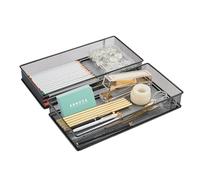 Annova Organizador de malla para cajones y estantes, cesta de almacenamiento, bandeja de almacenamiento para suministros de oficina escolar, juego de 2 (negro, 30.5x15x5cm)
