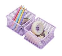 Annova Organizador de malla para cajones y estantes, cesta de almacenamiento, bandeja de almacenamiento para suministros de oficina escolar, juego de 2 (morado claro, 7.5x7.5x5cm)