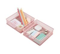 Annova Organizador de malla para cajones y estantes, cesta de almacenamiento, bandeja de almacenamiento para suministros de oficina escolar, juego de 2 (rosa claro, 15x15x5cm)