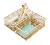 Annova Organizador de malla para cajones y estantes, cesta de almacenamiento, bandeja de almacenamiento para suministros de oficina escolar, juego de 2 (dorado, 15x7.5x5cm)