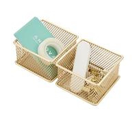 Annova Organizador de malla para cajones y estantes, cesta de almacenamiento, bandeja de almacenamiento para suministros de oficina escolar, juego de 2 (dorado, 7.5x7.5x5cm)
