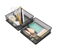 Annova Organizador de malla para cajones y estantes, cesta de almacenamiento, bandeja de almacenamiento para suministros de oficina escolar, juego de 2 (negro, 15x15x5cm)