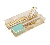 Annova Organizador de malla para cajones y estantes, cesta de almacenamiento, bandeja de almacenamiento para suministros de oficina escolar, juego de 2 (dorado, 30x7.5x5cm)