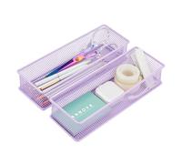 Annova Organizador de malla para cajones y estantes, cesta de almacenamiento, bandeja de almacenamiento para suministros de oficina escolar, juego de 2 (morado claro, 22.5x7.5x5cm)