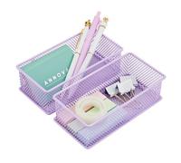Annova Organizador de malla para cajones y estantes, cesta de almacenamiento, bandeja de almacenamiento para suministros de oficina escolar, juego de 2 (morado claro, 15x7.5x5cm)