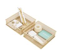 Annova Organizador de malla para cajones y estantes, cesta de almacenamiento, bandeja de almacenamiento para suministros de oficina escolar, juego de 2 (dorado, 15x15x5cm)