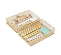 Annova Organizador de malla para cajones y estantes, cesta de almacenamiento, bandeja de almacenamiento para suministros de oficina escolar, juego de 2 (dorado, 23x15x5cm)