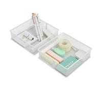 Annova Organizador de malla para cajones y estantes, cesta de almacenamiento, bandeja de almacenamiento para suministros de oficina escolar, juego de 2 (blanco, 15x15x5cm)