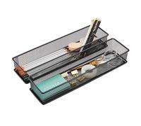 Annova Organizador de malla para cajones y estantes, cesta de almacenamiento, bandeja de almacenamiento para suministros de oficina escolar, juego de 2 (negro, 30x7.5x5cm)