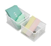 Annova Organizador de malla para cajones y estantes, cesta de almacenamiento, bandeja de almacenamiento para suministros de oficina escolar, juego de 2 (blanco, 7.5x7.5x5cm)