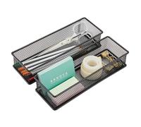 Annova Organizador de malla para cajones y estantes, cesta de almacenamiento, bandeja de almacenamiento para suministros de oficina escolar, juego de 2 (negro, 22.5x7.5x5cm)
