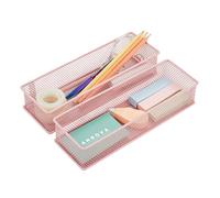 Annova Organizador de malla para cajones y estantes, cesta de almacenamiento, bandeja de almacenamiento para suministros de oficina escolar, juego de 2 (rosa claro, 22.5x7.5x5cm)