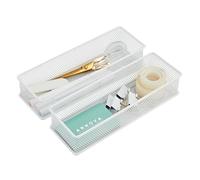 Annova Organizador de malla para cajones y estantes, cesta de almacenamiento, bandeja de almacenamiento para suministros de oficina escolar, juego de 2 (blanco, 22.5x7.5x5cm)