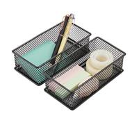 Annova Organizador de malla para cajones y estantes, cesta de almacenamiento, bandeja de almacenamiento para suministros de oficina escolar, juego de 2 (negro, 15x7.5x5cm)