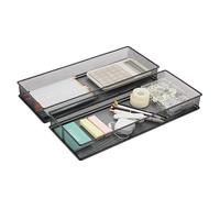 Annova Organizador de malla para cajones y estantes, cesta de almacenamiento, bandeja de almacenamiento para suministros de oficina escolar, juego de 2 (negro, 38x15x5cm)