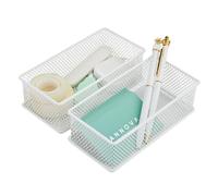 Annova Organizador de malla para cajones y estantes, cesta de almacenamiento, bandeja de almacenamiento para suministros de oficina escolar, juego de 2 (blanco, 15x7.5x5cm)