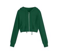 AnnSemo Sudadera con capucha para mujer, casual, color liso, con cremallera, con bolsillos, ajuste regular, ligera, con capucha, manga larga, cordón, 12 verde., 3XL