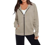 AnnSemo Sudadera con capucha y cremallera para mujer, talla grande, con puños acanalados para el pulgar, camisetas de manga larga con bolsillos, sudaderas casuales lisas para mujer, Reino Unido, gris