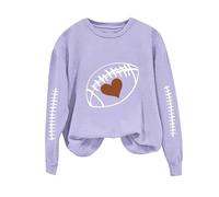 AnnSemo Sudadera con estampado de rugby para mujer, sin capucha, manga larga, casual, cómoda, ligera, para mujer, cuello redondo, ajuste holgado, 01 Morado, S