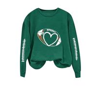 AnnSemo Sudadera con estampado de rugby para mujer, sin capucha, manga larga, casual, cómoda, ligera, para mujer, cuello redondo, ajuste holgado, 02 Verde Ejército, XL