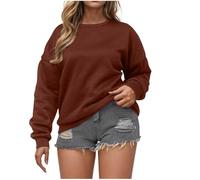 AnnSemo Sudadera de manga larga para mujer, casual, ajuste holgado, cómoda, de gran tamaño, sin capucha, cuello redondo, con puños acanalados, 02 Marrón, S