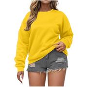 AnnSemo Sudadera de manga larga para mujer, casual, ajuste holgado, cómoda, de gran tamaño, sin capucha, cuello redondo, con puños acanalados, 03 Amarillo, S