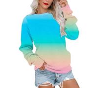 AnnSemo Sudadera de manga larga para mujer, informal, a la moda, cuello redondo, color degradado, sudadera de gran tamaño, sin capucha, suéter holgado, 02 Azul claro, S