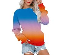 AnnSemo Sudadera de manga larga para mujer, informal, a la moda, cuello redondo, color degradado, sudadera de gran tamaño, sin capucha, suéter holgado, 01 Azul, S