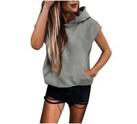 AnnSemo Sudadera sin mangas para mujer, ajuste holgado, ligera, color liso, con bolsillos, cuello redondo, informal, para mujer, Reino Unido, 02 Gris, S