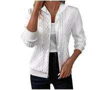 AnnSemo Sudaderas casuales de manga larga con capucha con cordón para mujer, con cremallera, a la moda, color sólido, de punto jacquard, para mujer, ajuste relajado, blanco, S