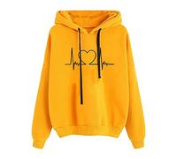 AnnSemo Sudaderas casuales de manga larga con capucha para mujer, con estampado de corazón, ajuste holgado, a la moda, color liso, 01 Amarillo, S