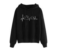 AnnSemo Sudaderas casuales de manga larga con capucha para mujer, con estampado de corazón, ajuste holgado, a la moda, color liso, 03 Negro, S