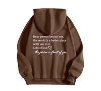 AnnSemo Sudaderas con capucha para mujer, ajuste holgado, cómodas, con cordón, con estampado de letras y corazones, con bolsillos, casual, a la moda, ropa de invierno, marrón, S