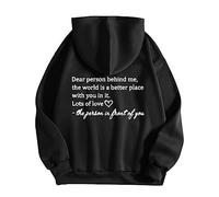 AnnSemo Sudaderas con capucha para mujer, ajuste holgado, cómodas, con cordón, con estampado de letras y corazones, con bolsillos, casual, a la moda, ropa de invierno, Negro, S