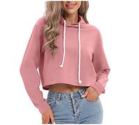 AnnSemo Sudaderas cortas con capucha para mujer, casual, de manga larga, con capucha, ajuste relajado, con cordón, para mujer, lindas camisetas del Reino Unido, ropa Y2K, color liso, rosa, S