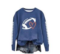 AnnSemo Sudaderas para mujer, con estampado de rugby, de manga larga, sin capucha, casual, holgada, básica, cuello redondo, ropa de invierno, 01 Azul, S